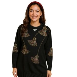 Beaded Sweater Victoria Harbour Embellished Black Ugly Christmas Vintage Tassles